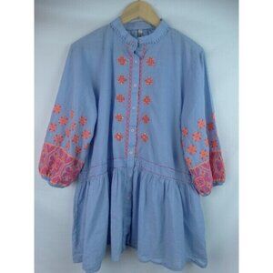 Ethnic by Outfitters Women's Tunic Top Size Small Blue Floral Embroidered Shirt